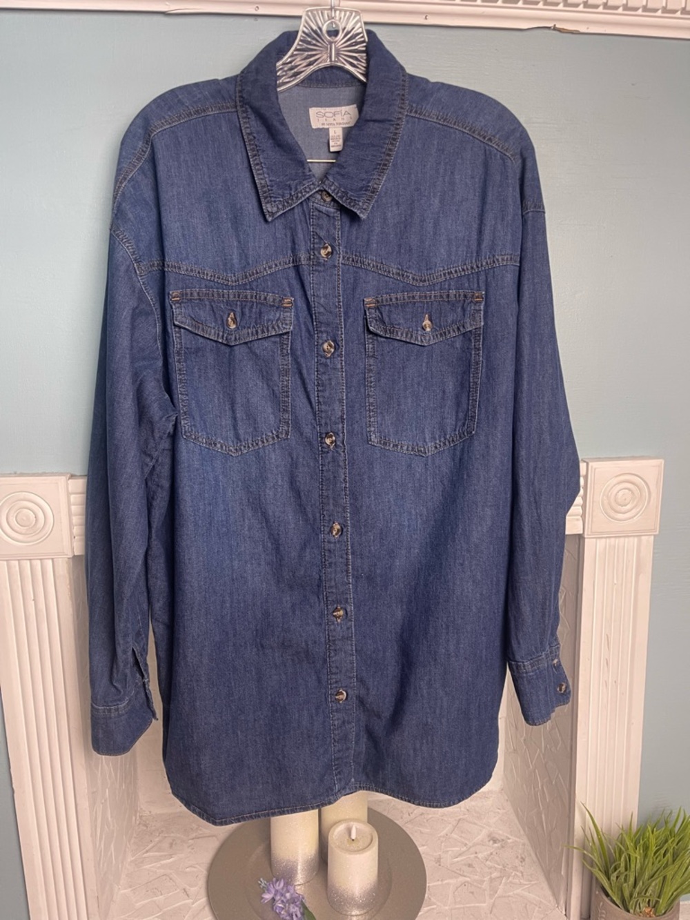 Sofia Jeans Dark Blue Denim Button-Down Shirt/Shacket